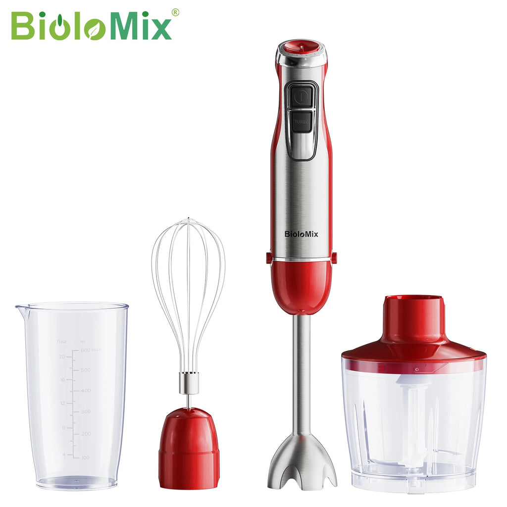 BioloMix 4-in-1 Hand Stick Blender 1200W Stainless Steel Immersion Mixer Chopper Smoothie Cup Ice Blades for Baby Food