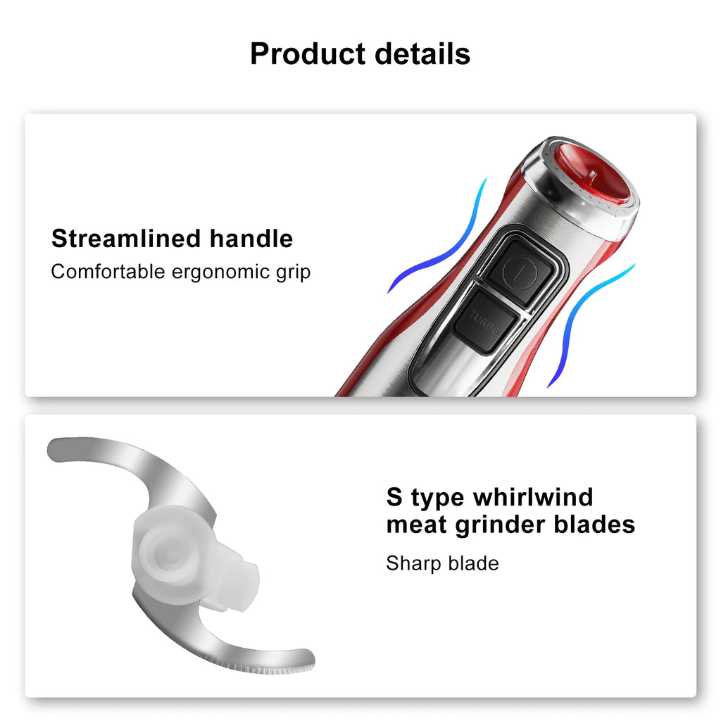 BioloMix 4-in-1 Hand Stick Blender 1200W Stainless Steel Immersion Mixer Chopper Smoothie Cup Ice Blades for Baby Food