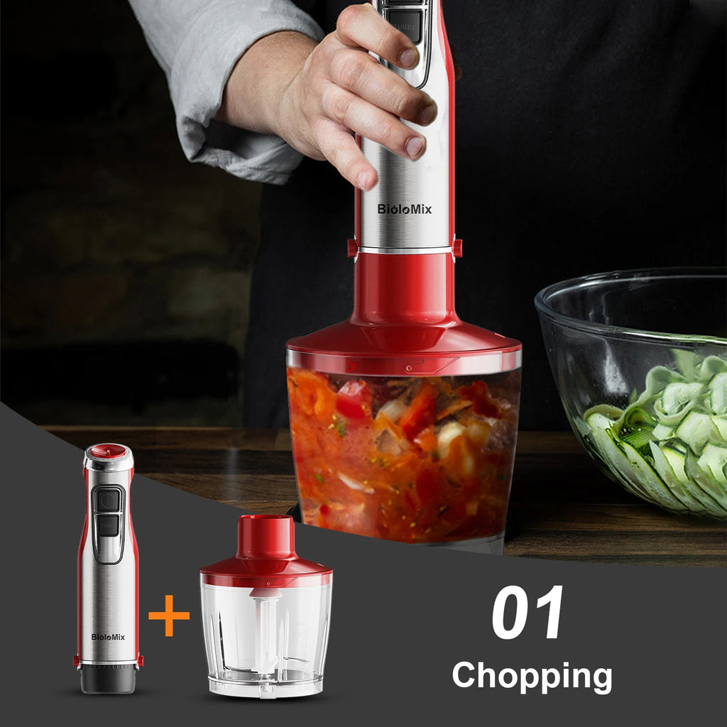 BioloMix 4-in-1 Hand Stick Blender 1200W Stainless Steel Immersion Mixer Chopper Smoothie Cup Ice Blades for Baby Food